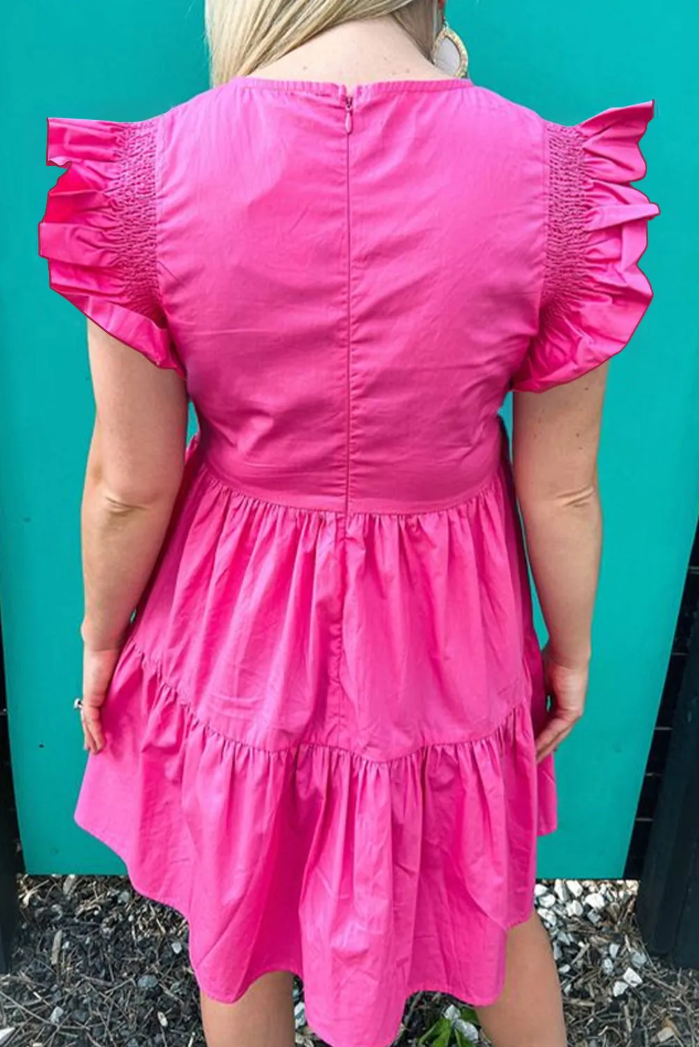 Ruffled Sleeve Babydoll Mini Dress with Tiered Skirt