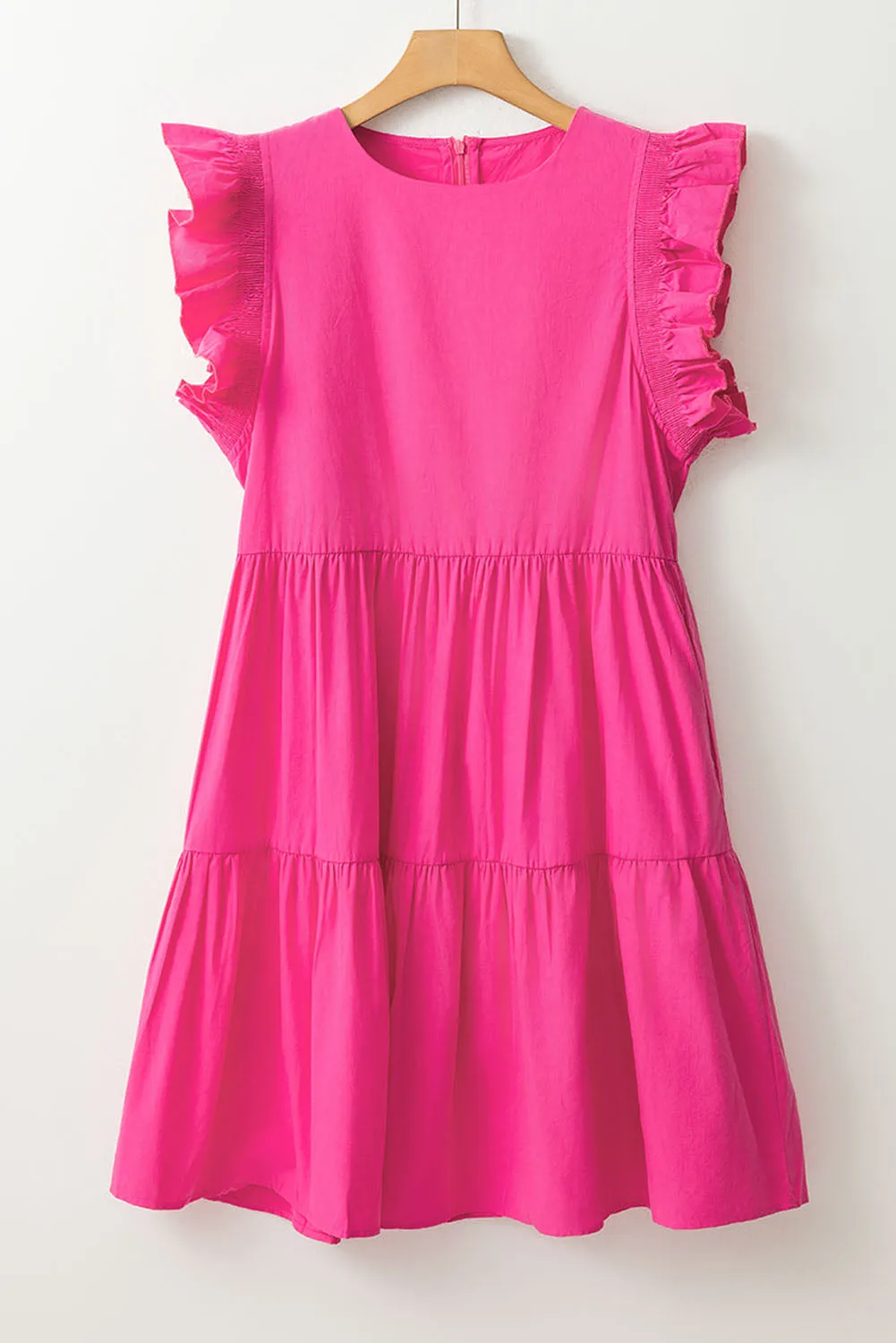Ruffled Sleeve Babydoll Mini Dress with Tiered Skirt
