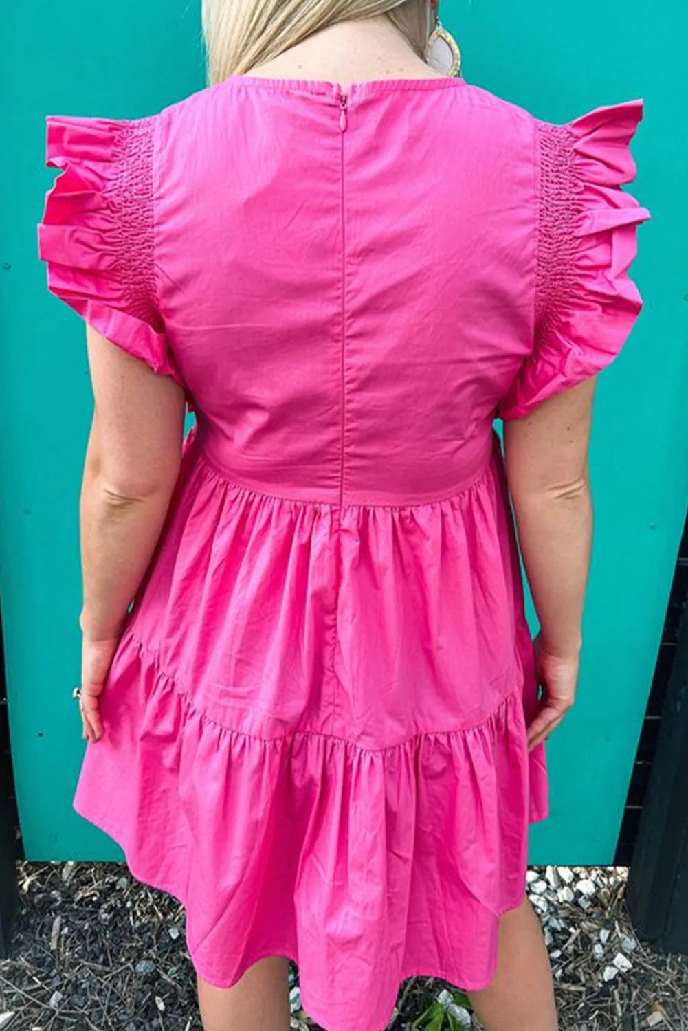 Ruffled Sleeve Babydoll Mini Dress with Tiered Skirt