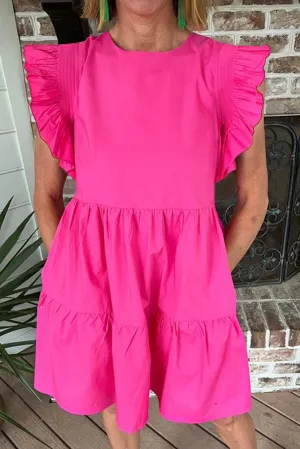 Ruffled Sleeve Babydoll Mini Dress with Tiered Skirt