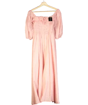 R.Vivimos Pink Square Neck Puff Sleeve High Waist Midi Dress UK M