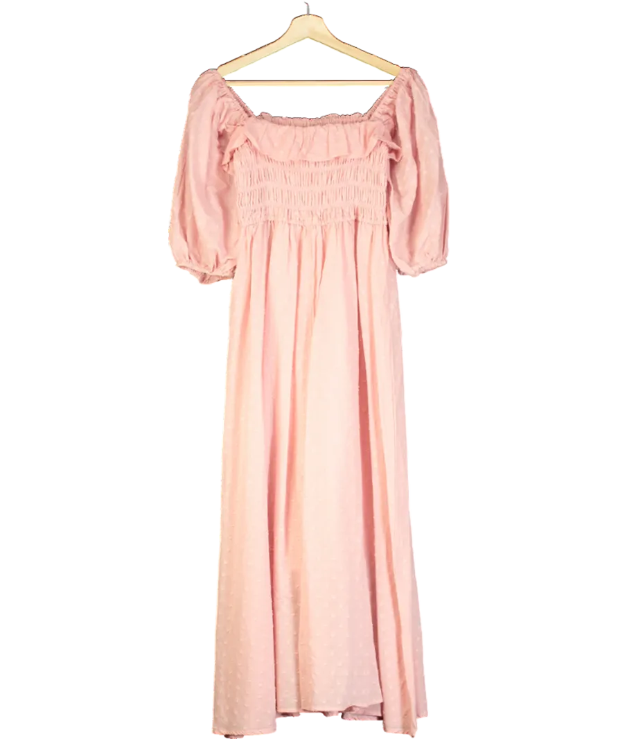 R.Vivimos Pink Square Neck Puff Sleeve High Waist Midi Dress UK M