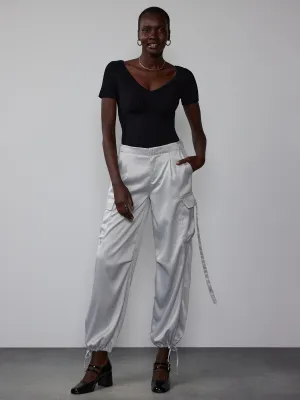 Satin Cargo Tie Pants