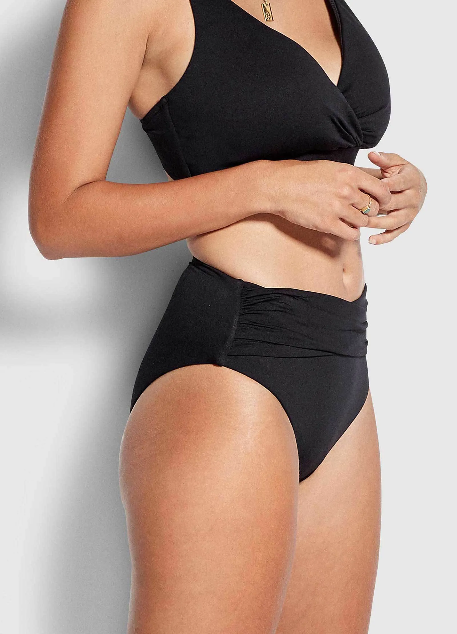Seafolly Solid High Waist Wrap Front Bottom