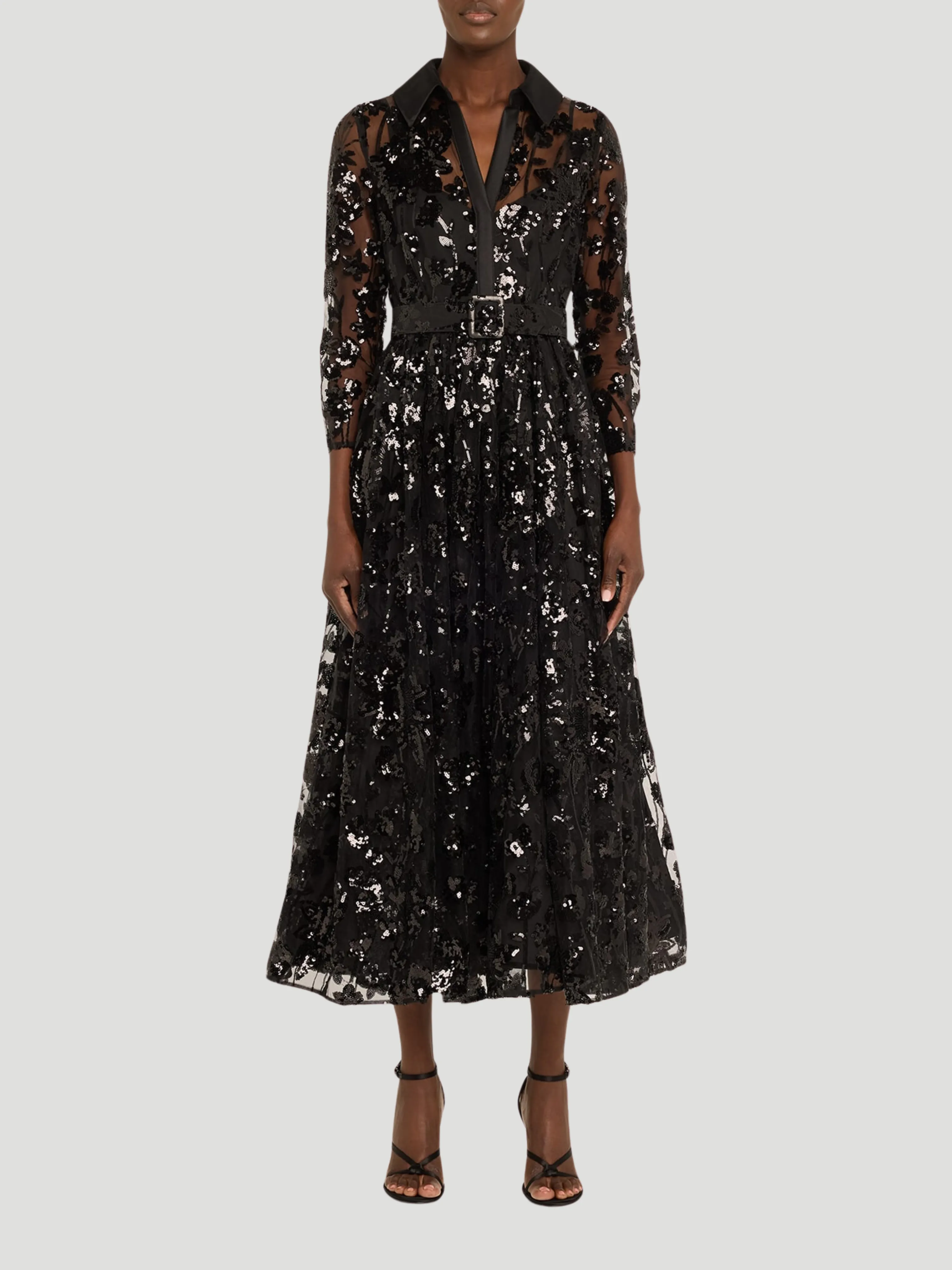 Sequin Lace A-Line Midi Dress