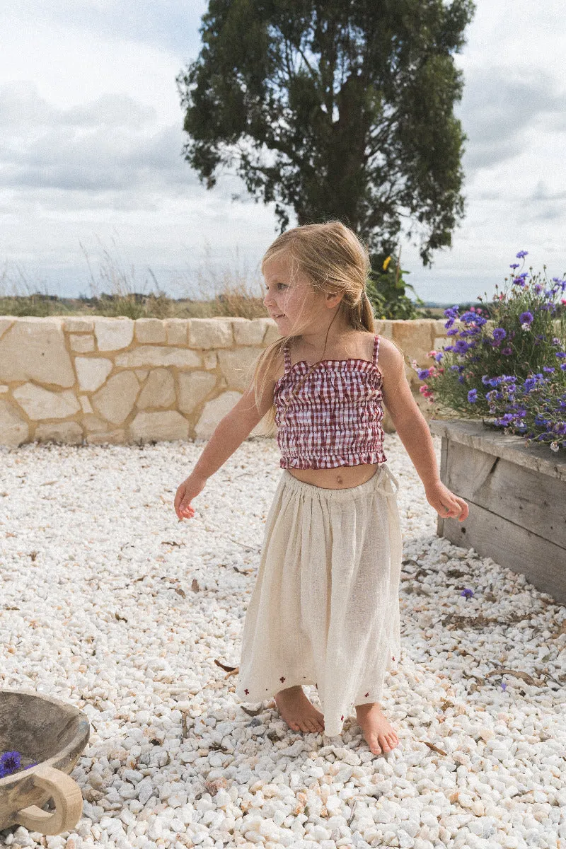 Shirred Crop Top - Red Gingham