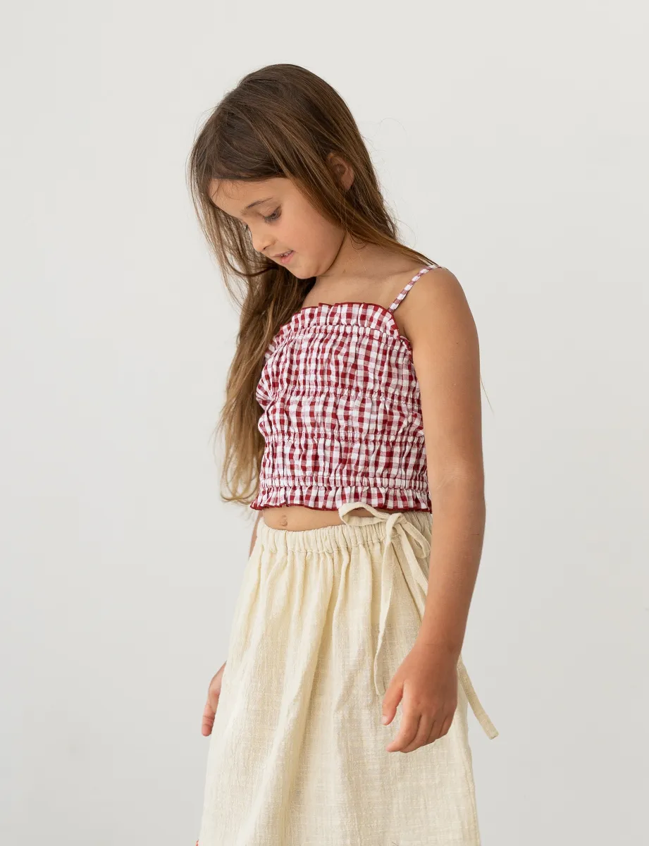 Shirred Crop Top - Red Gingham