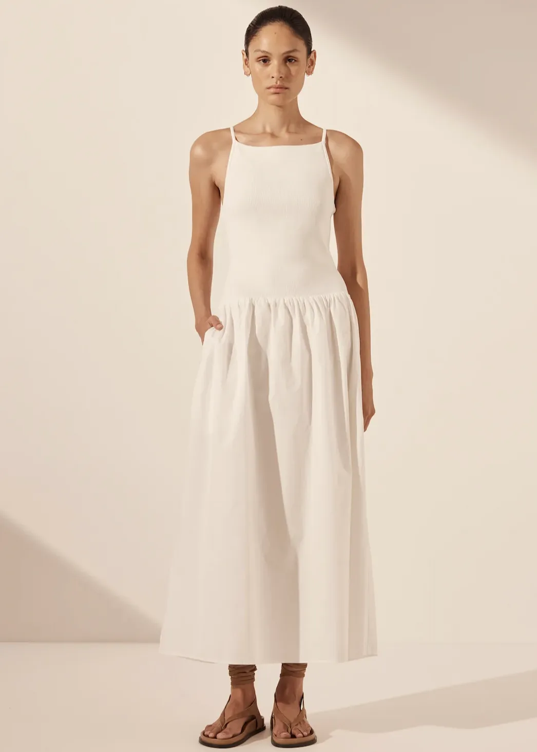 SHONA JOY Aliah High Neck Midi Dress - Ivory