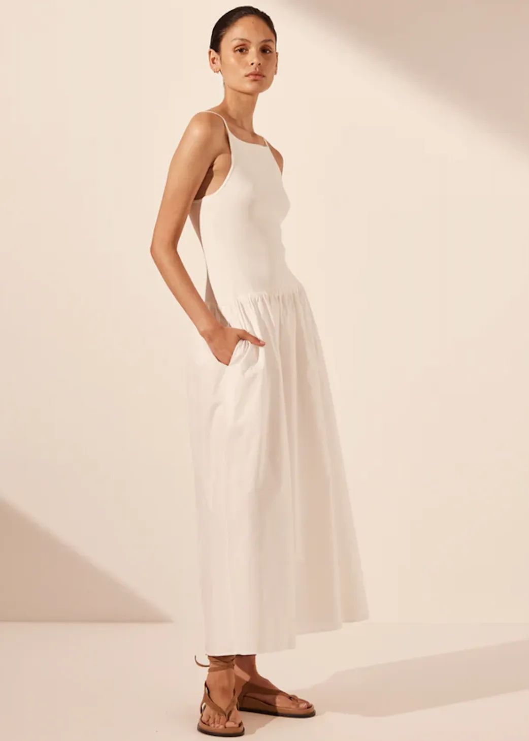 SHONA JOY Aliah High Neck Midi Dress - Ivory