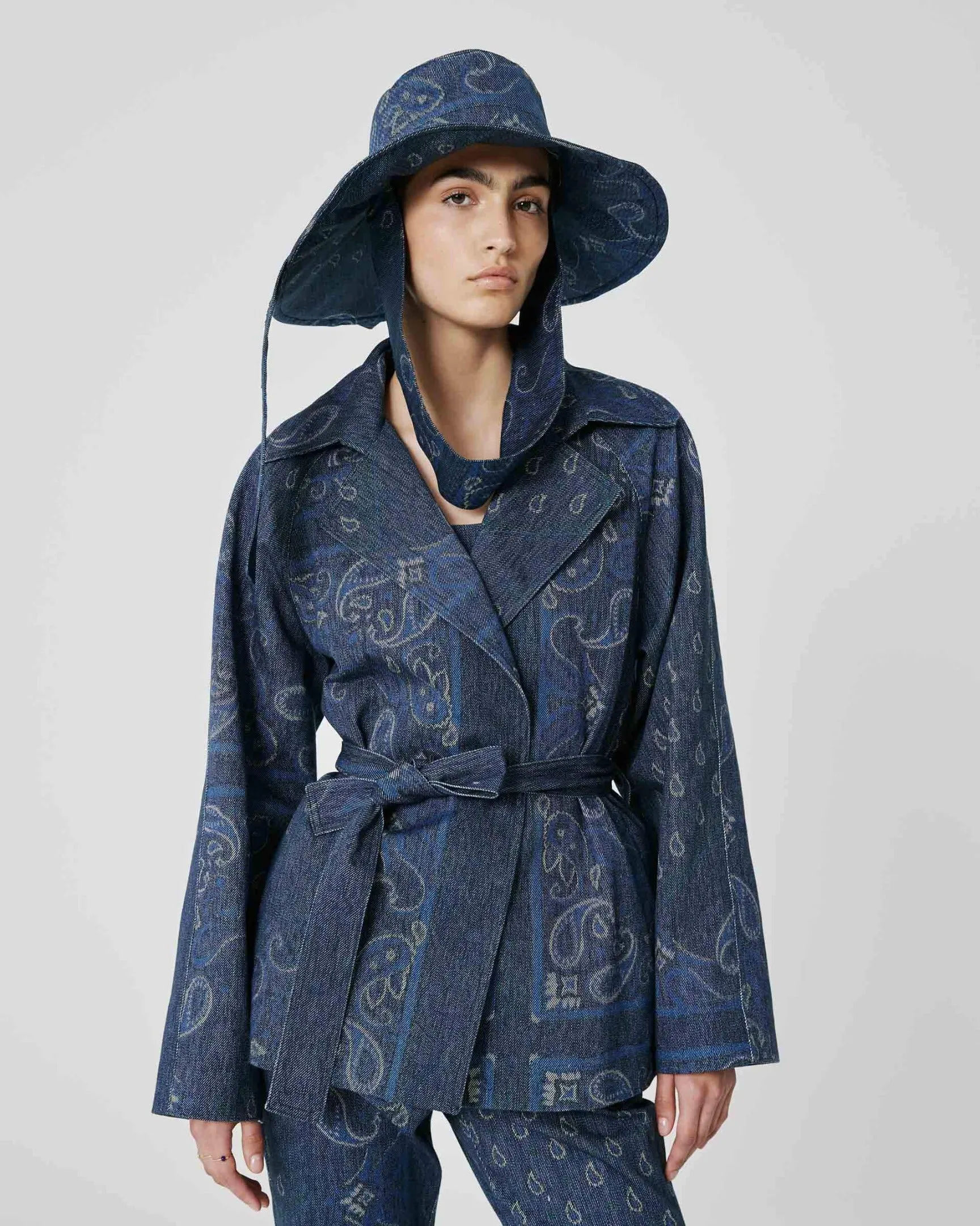 short printed gabardine trench coat