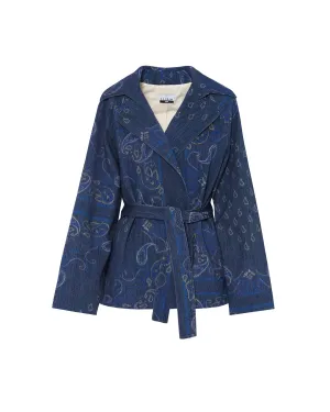 short printed gabardine trench coat