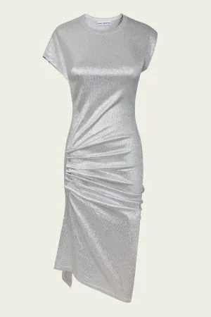 Side Gathered-Detail Midi Dress in Silver