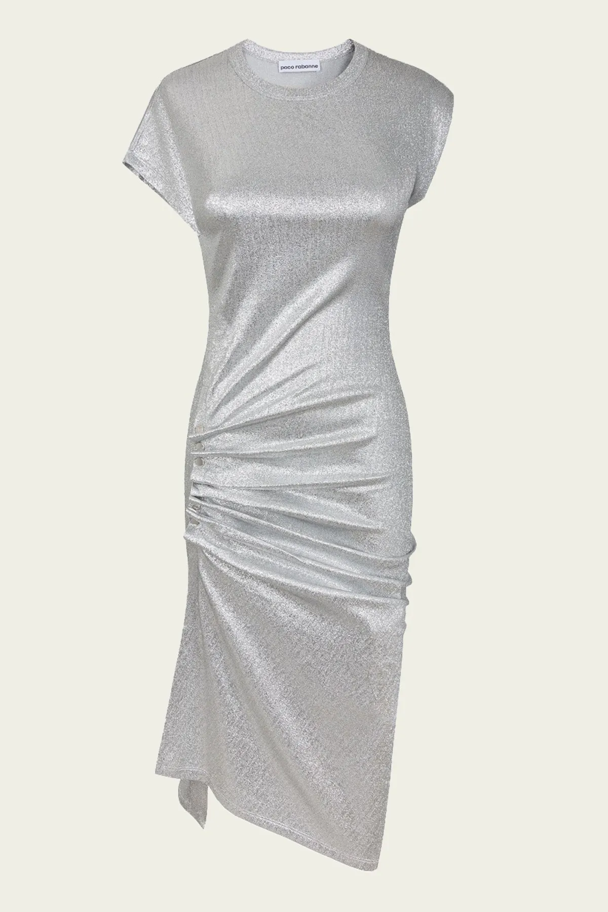Side Gathered-Detail Midi Dress in Silver
