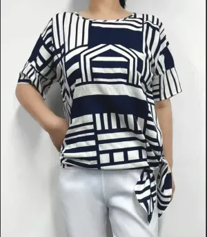 Side tie Blouse Navy and White