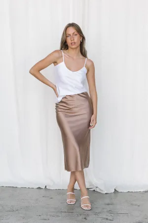 Silk Satin Slip Skirt in Hazelnut