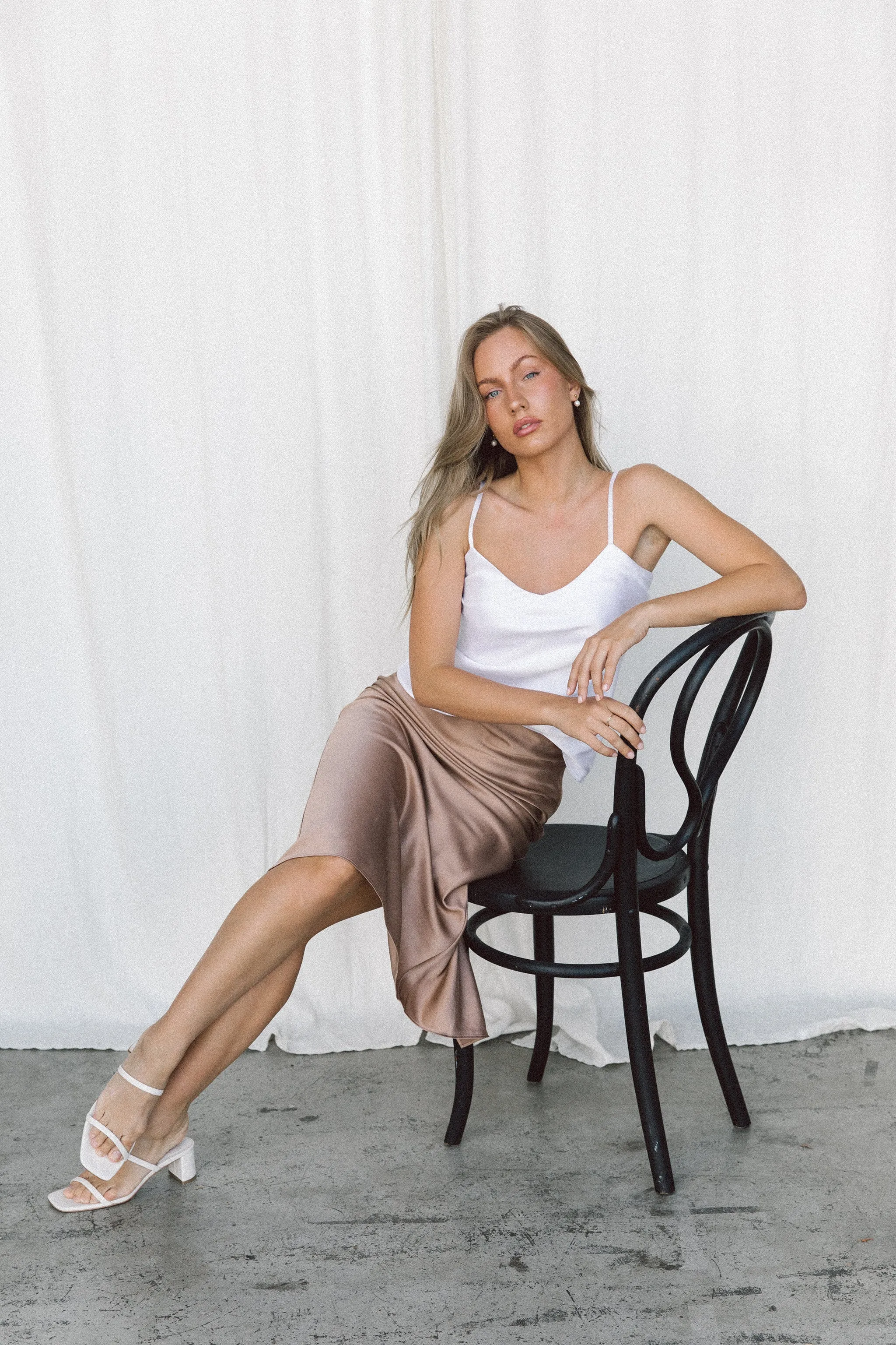 Silk Satin Slip Skirt in Hazelnut