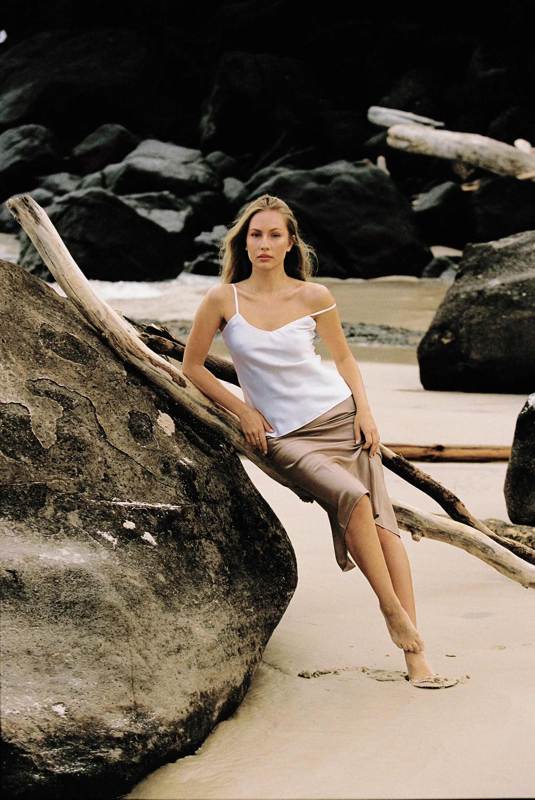 Silk Satin Slip Skirt in Hazelnut