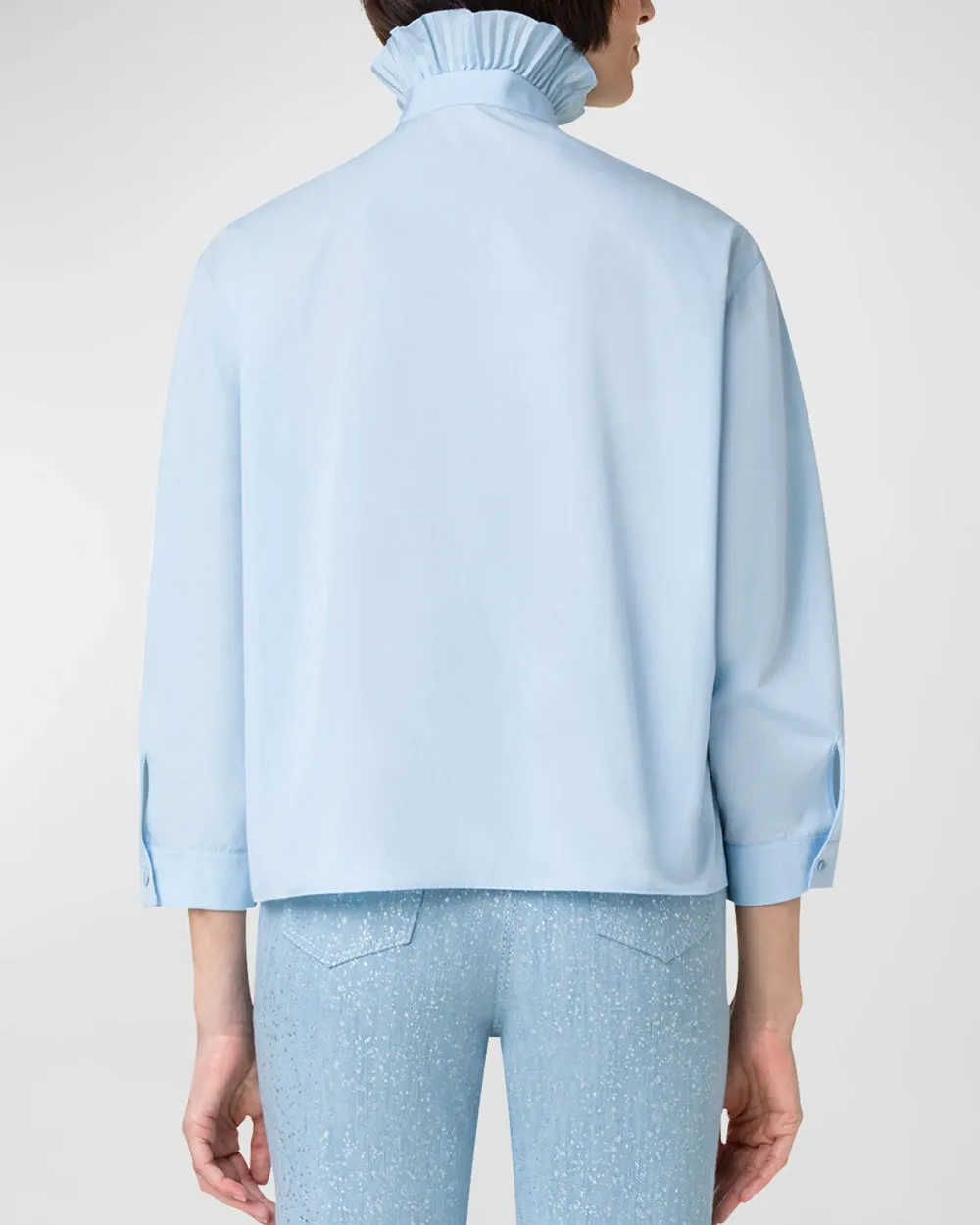 Sky Boxy Ruffle Collar Shirt