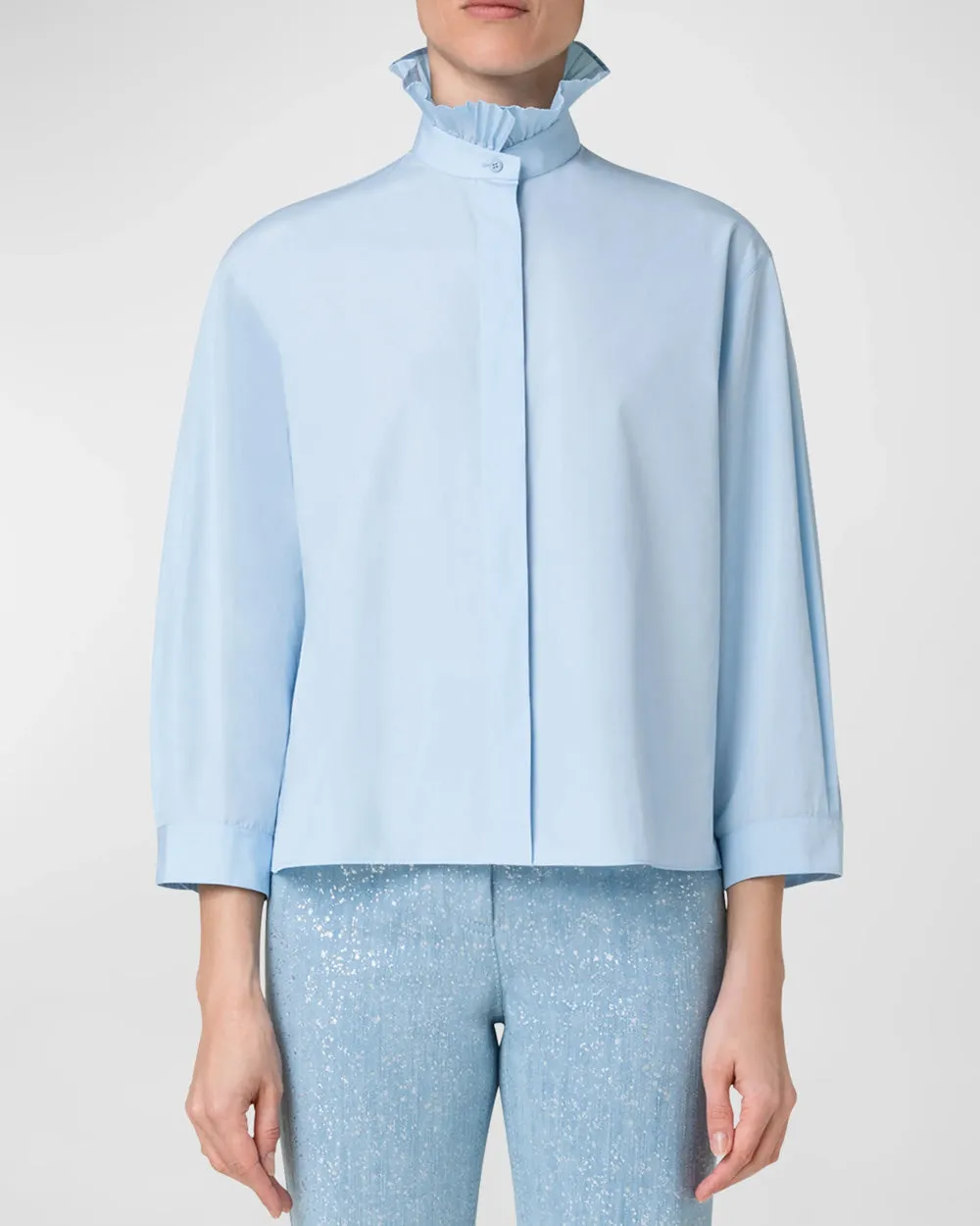 Sky Boxy Ruffle Collar Shirt