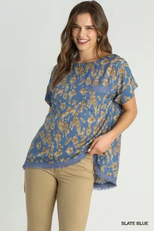 Slate Blue w/ Khaki Top w/ Frayed Details