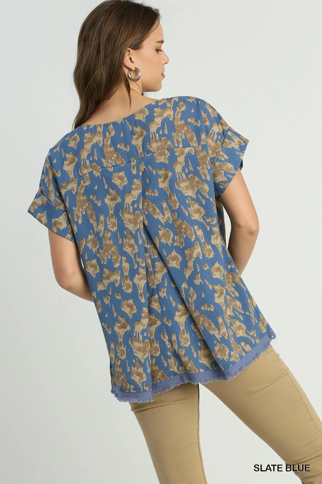 Slate Blue w/ Khaki Top w/ Frayed Details
