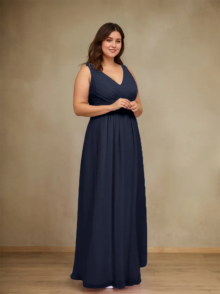Sleeveless Slit Straps Chiffon Plus Size Bridesmaid Dress