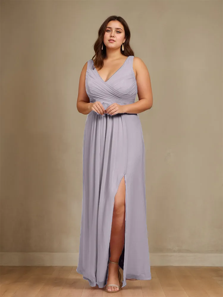 Sleeveless Slit Straps Chiffon Plus Size Bridesmaid Dress