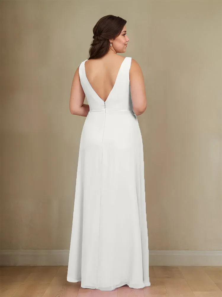 Sleeveless Slit Straps Chiffon Plus Size Bridesmaid Dress