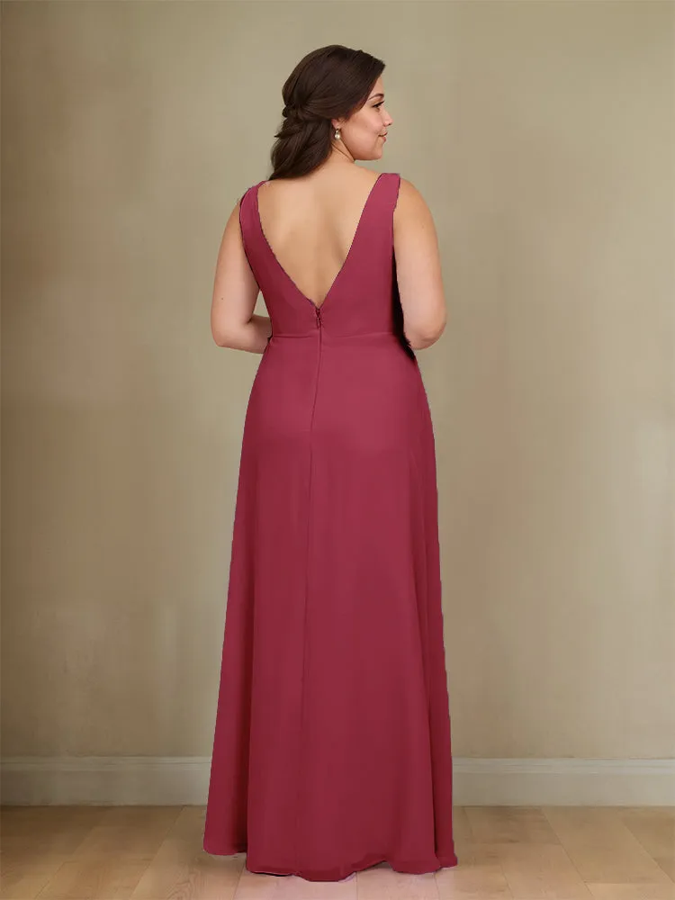 Sleeveless Slit Straps Chiffon Plus Size Bridesmaid Dress