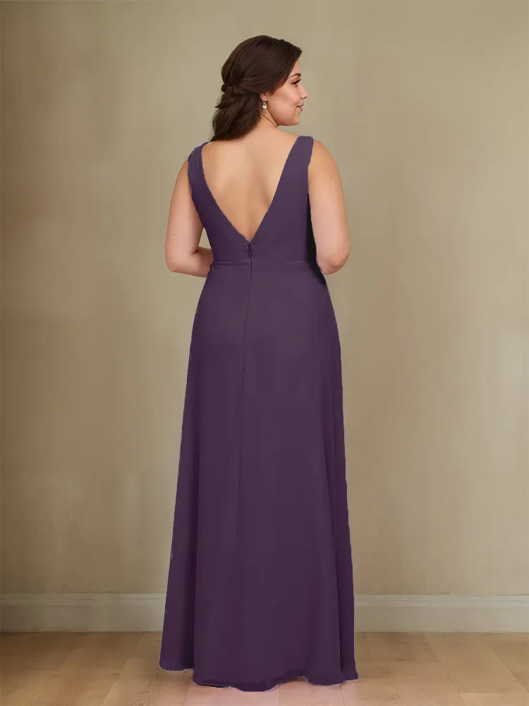 Sleeveless Slit Straps Chiffon Plus Size Bridesmaid Dress