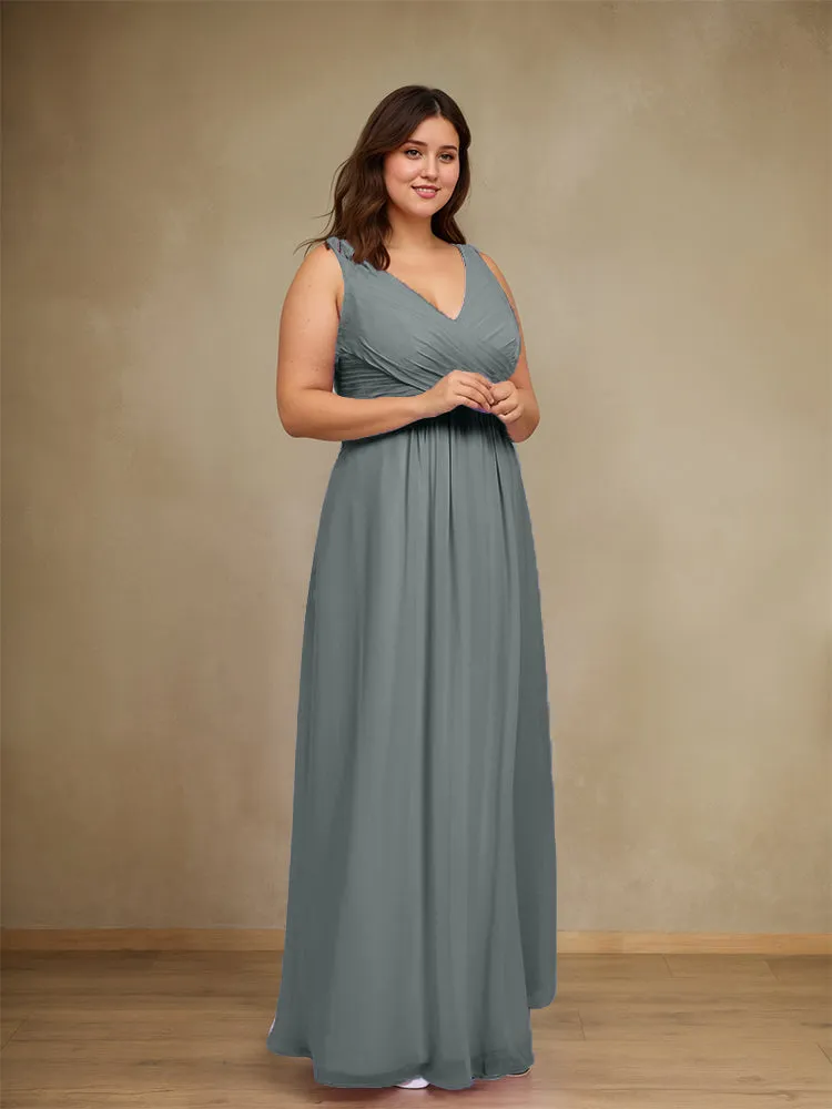 Sleeveless Slit Straps Chiffon Plus Size Bridesmaid Dress
