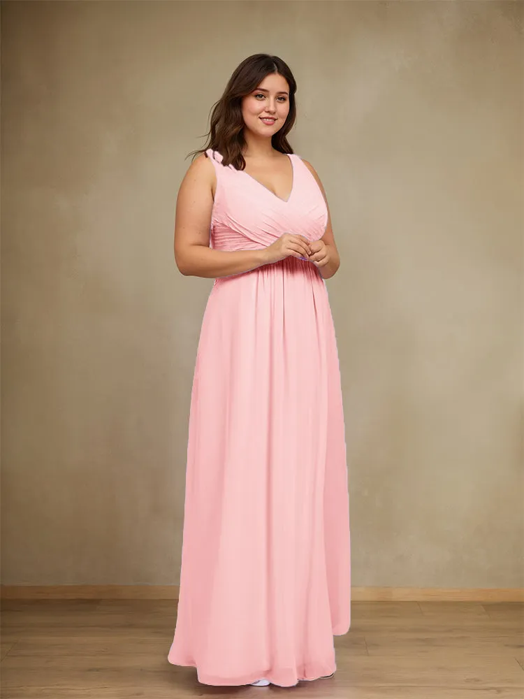 Sleeveless Slit Straps Chiffon Plus Size Bridesmaid Dress
