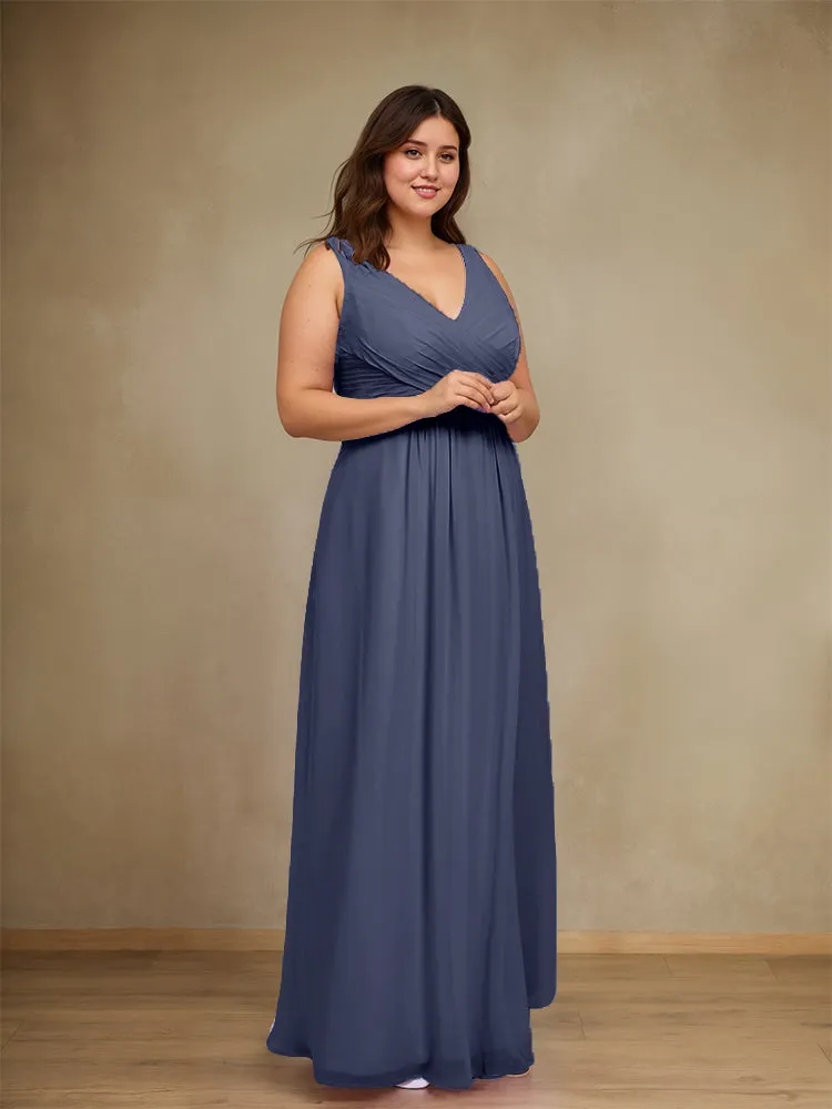 Sleeveless Slit Straps Chiffon Plus Size Bridesmaid Dress