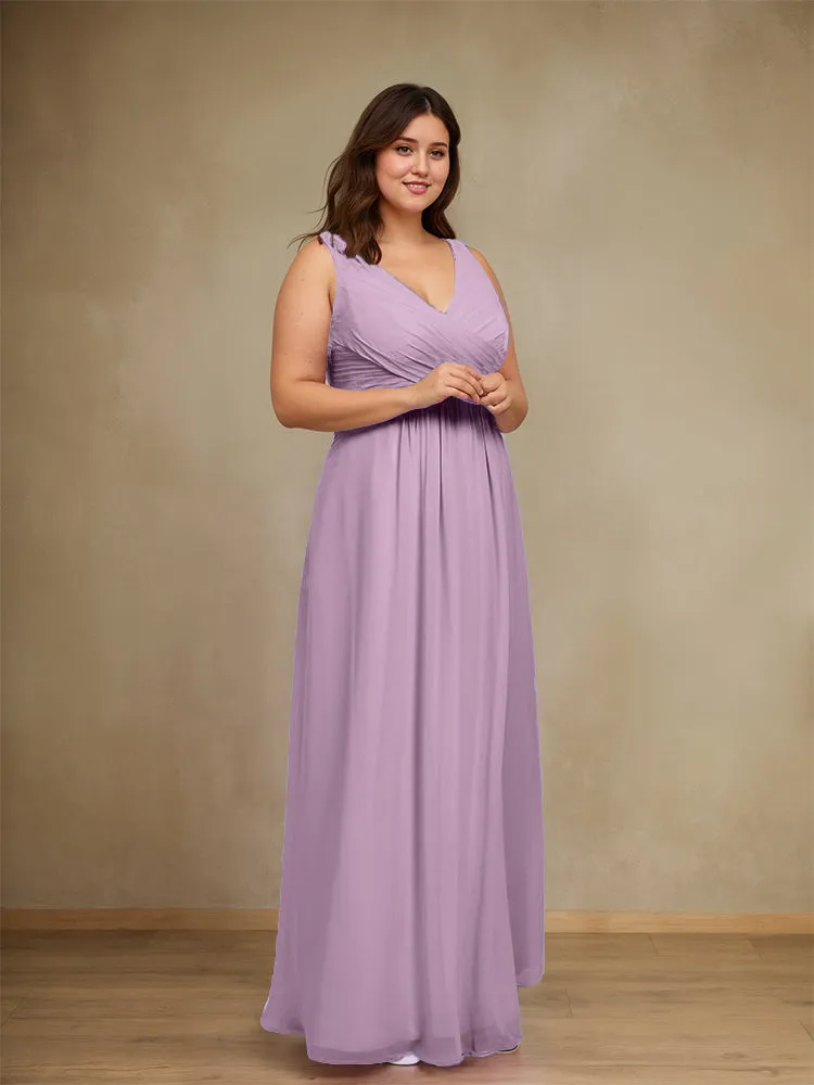 Sleeveless Slit Straps Chiffon Plus Size Bridesmaid Dress