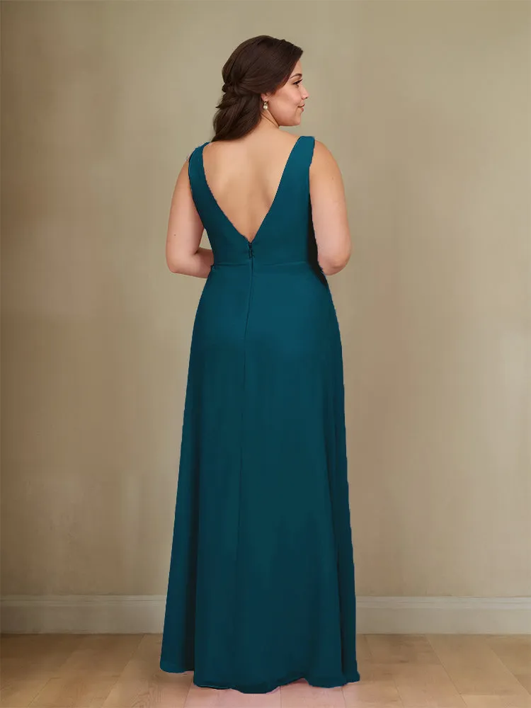 Sleeveless Slit Straps Chiffon Plus Size Bridesmaid Dress