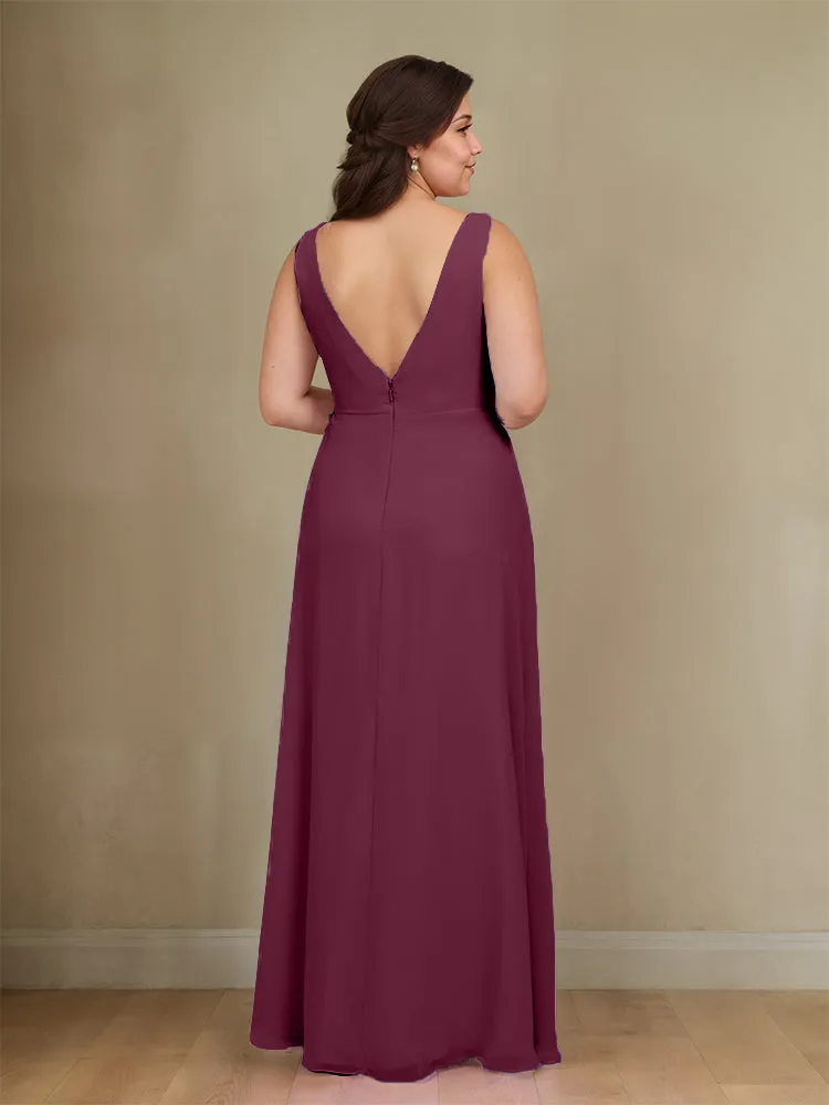 Sleeveless Slit Straps Chiffon Plus Size Bridesmaid Dress