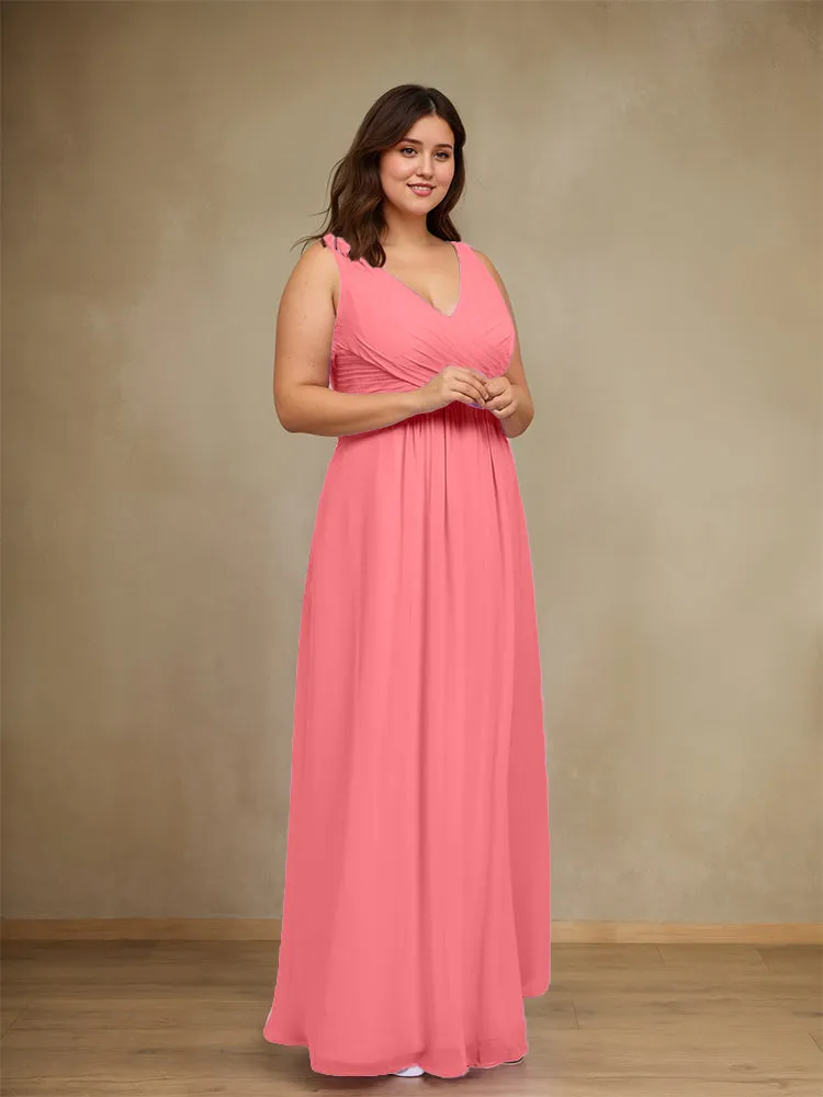 Sleeveless Slit Straps Chiffon Plus Size Bridesmaid Dress