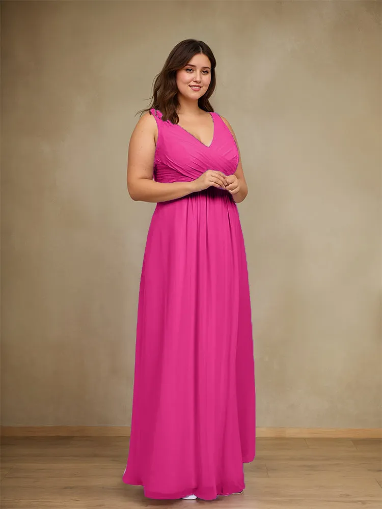 Sleeveless Slit Straps Chiffon Plus Size Bridesmaid Dress