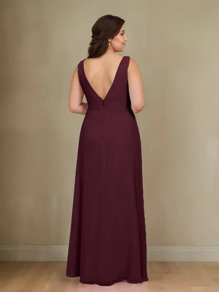 Sleeveless Slit Straps Chiffon Plus Size Bridesmaid Dress