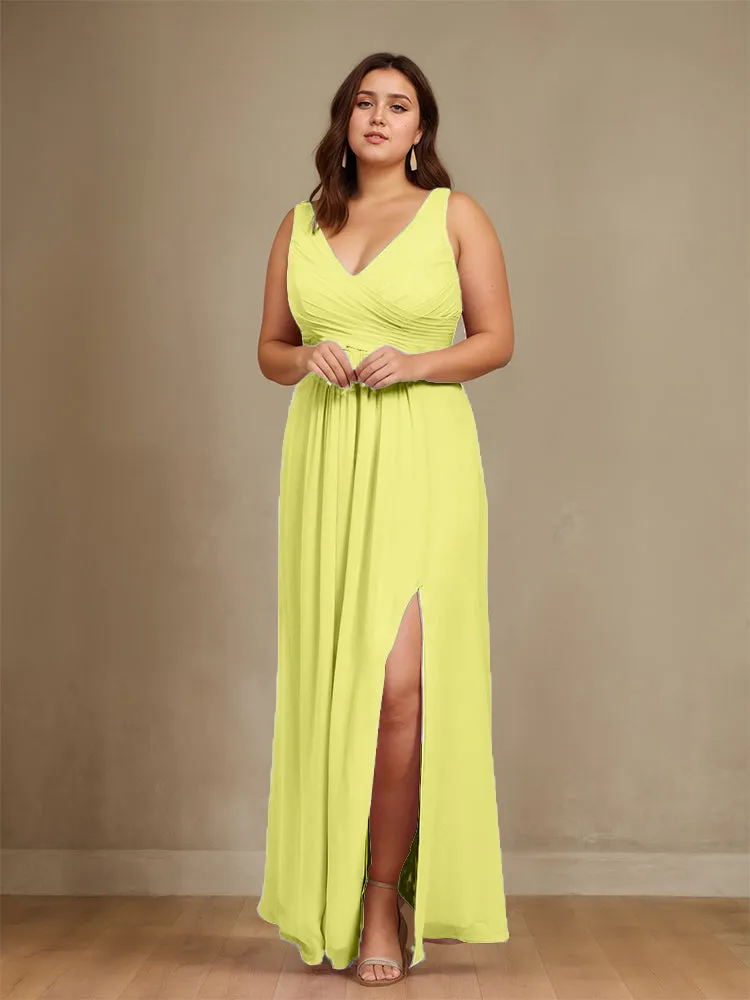 Sleeveless Slit Straps Chiffon Plus Size Bridesmaid Dress