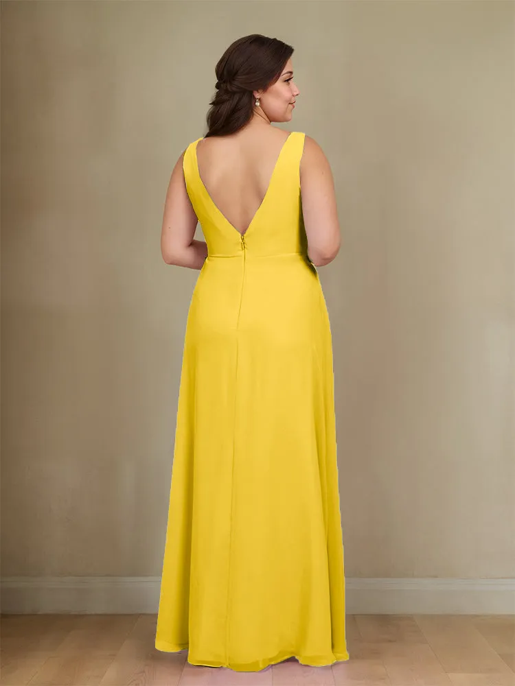 Sleeveless Slit Straps Chiffon Plus Size Bridesmaid Dress
