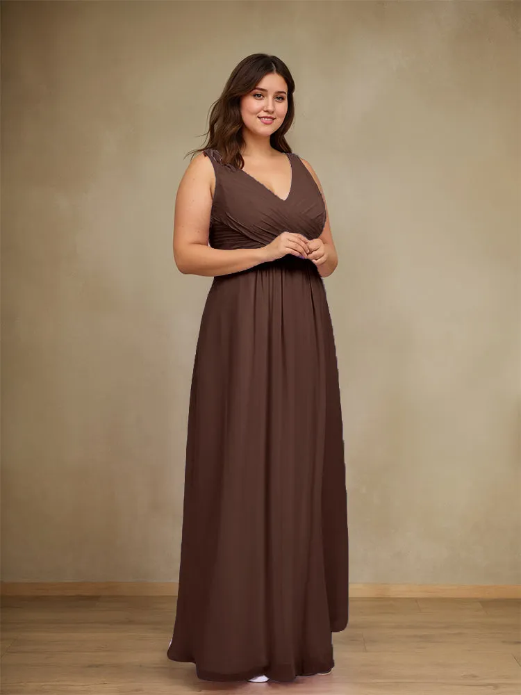 Sleeveless Slit Straps Chiffon Plus Size Bridesmaid Dress