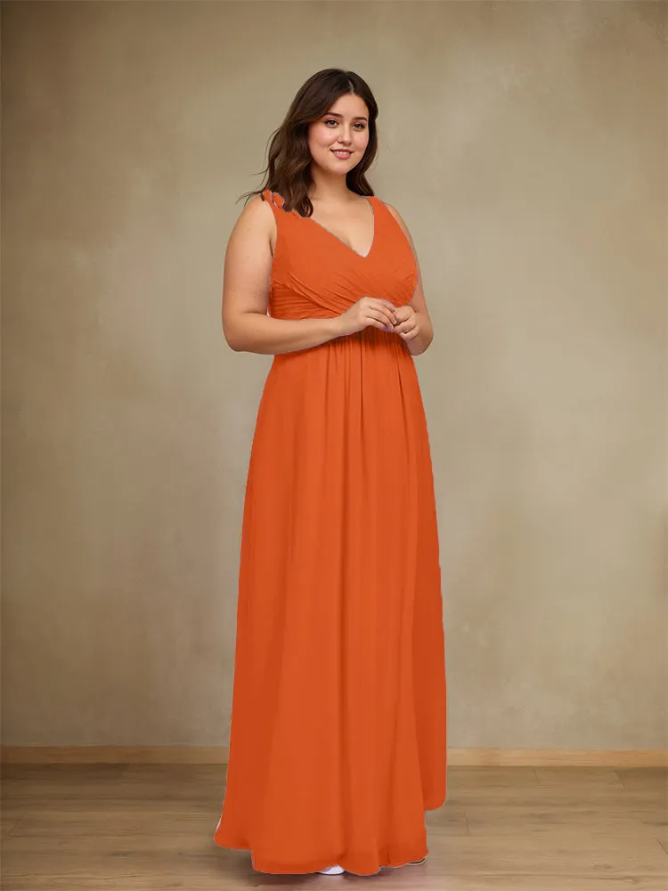 Sleeveless Slit Straps Chiffon Plus Size Bridesmaid Dress