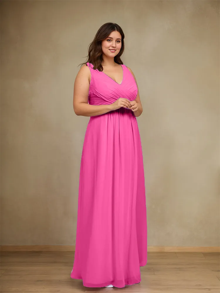 Sleeveless Slit Straps Chiffon Plus Size Bridesmaid Dress