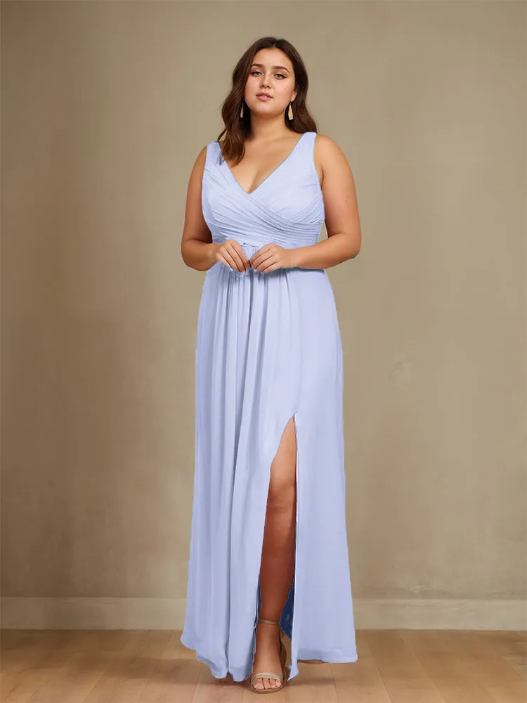 Sleeveless Slit Straps Chiffon Plus Size Bridesmaid Dress