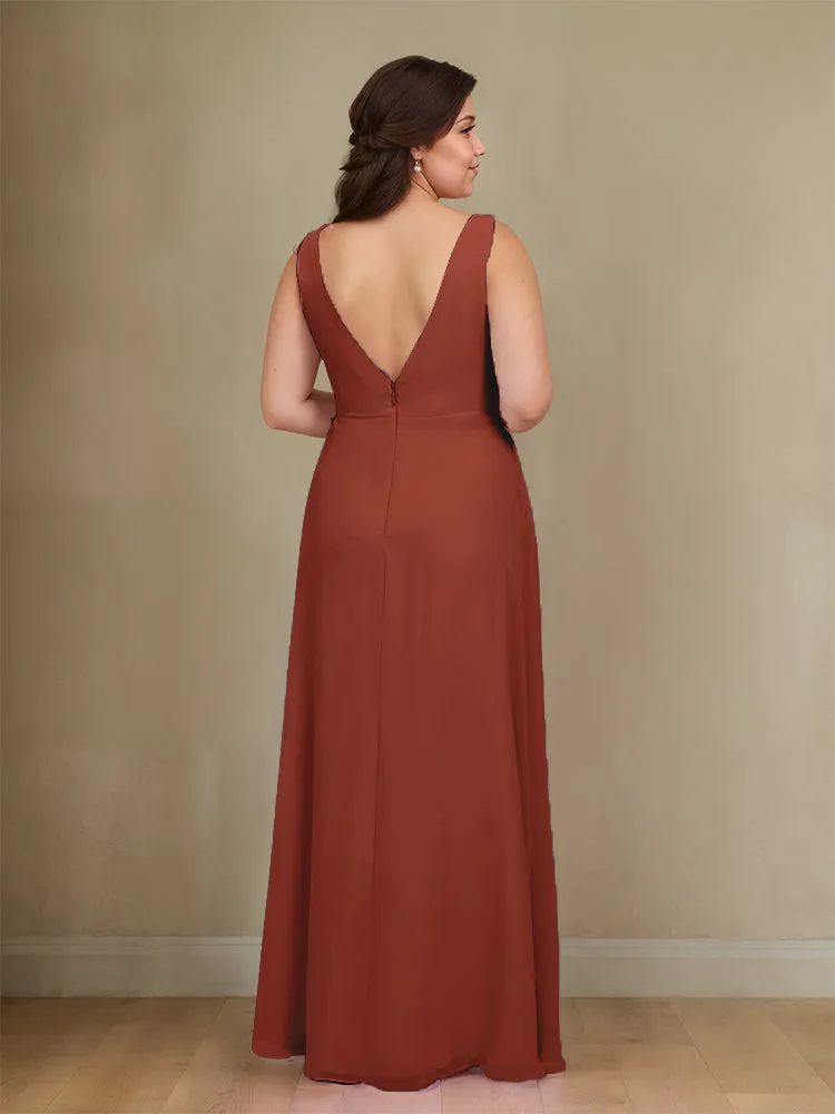 Sleeveless Slit Straps Chiffon Plus Size Bridesmaid Dress
