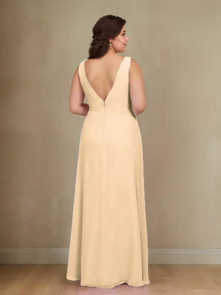Sleeveless Slit Straps Chiffon Plus Size Bridesmaid Dress
