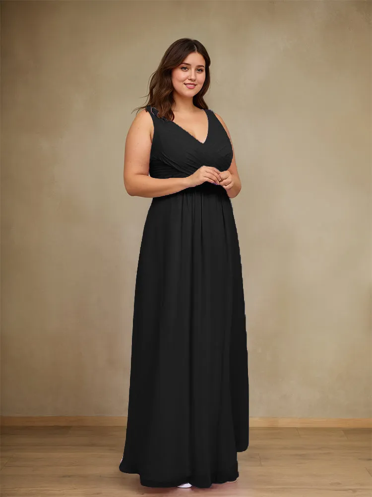 Sleeveless Slit Straps Chiffon Plus Size Bridesmaid Dress