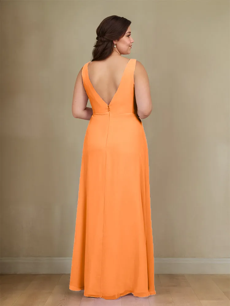 Sleeveless Slit Straps Chiffon Plus Size Bridesmaid Dress