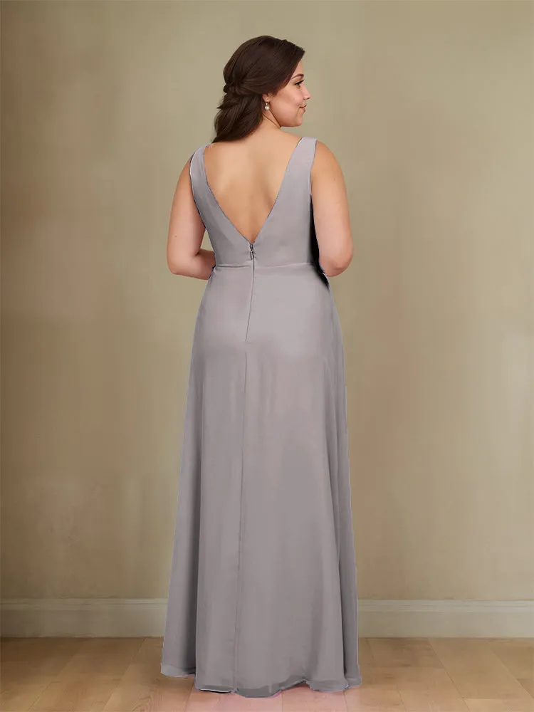 Sleeveless Slit Straps Chiffon Plus Size Bridesmaid Dress